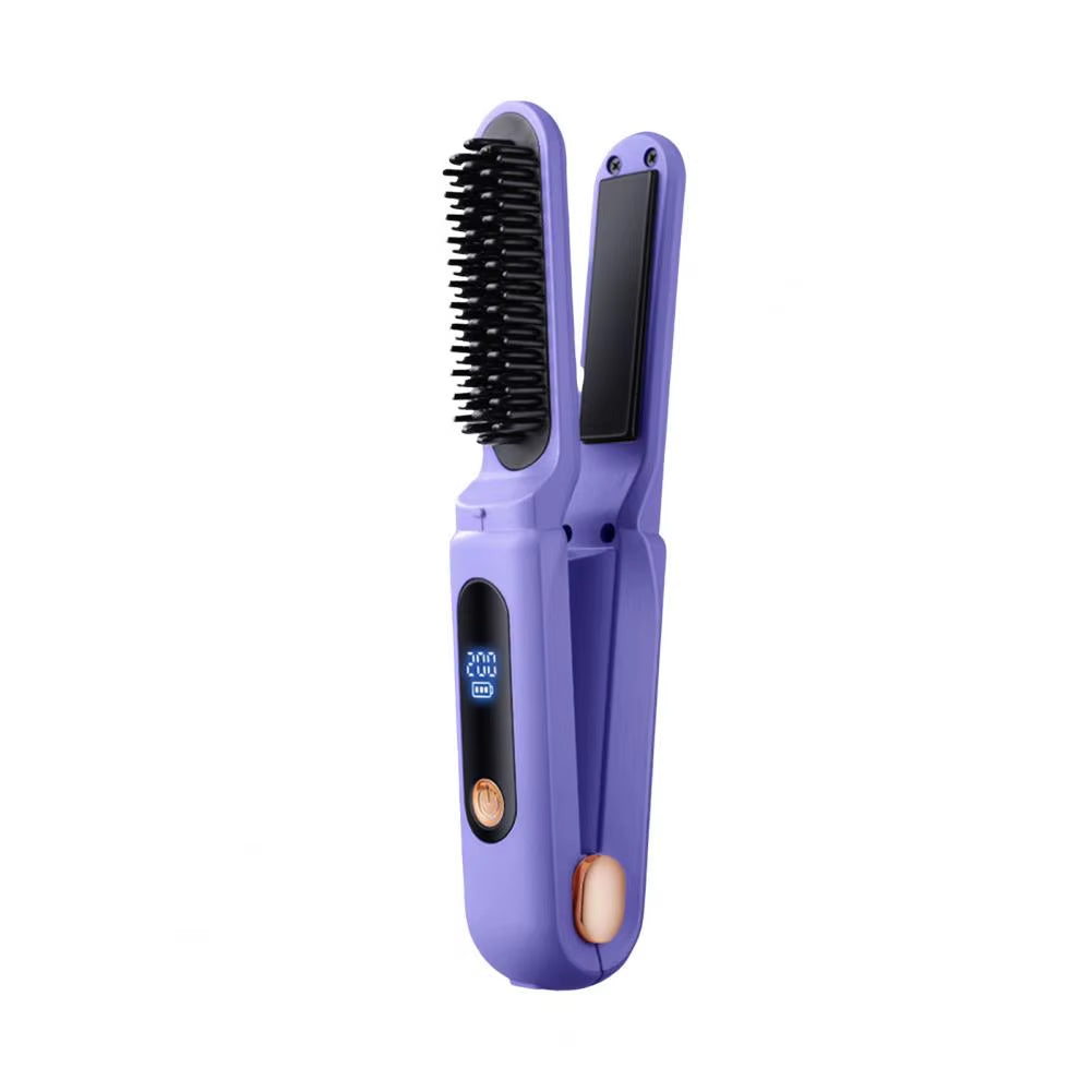 Portable Cordless Hair Straightener Brush 3 Temp Adjustable Negative Ions Hot Brush Electric Curly Hair Styling Detangling Comb