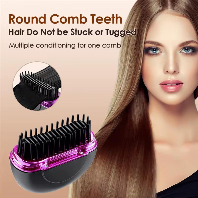 Electric Heating Hair Straightener Brush Portable Mini Hair Straightener 3 Temperature Hot Hair Comb Anti-Scald for Men & Women