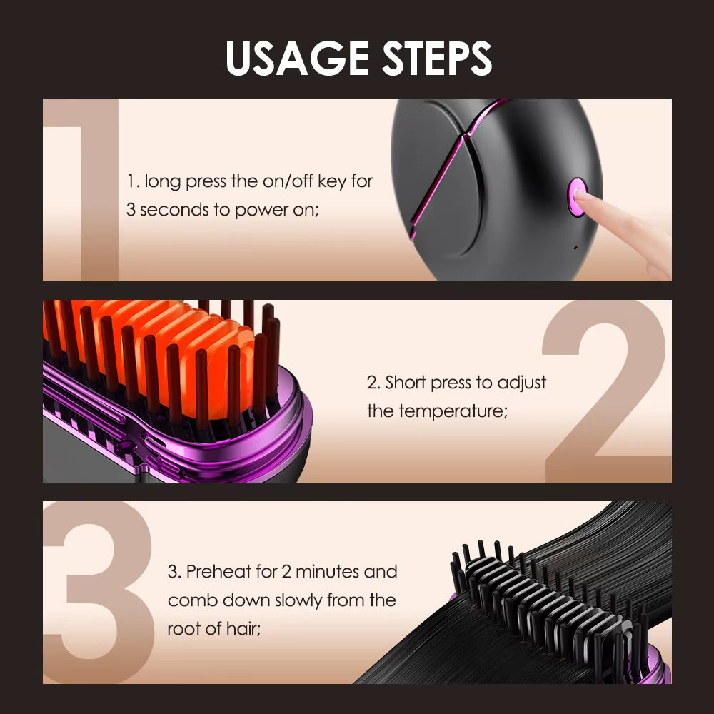 Electric Heating Hair Straightener Brush Portable Mini Hair Straightener 3 Temperature Hot Hair Comb Anti-Scald for Men & Women