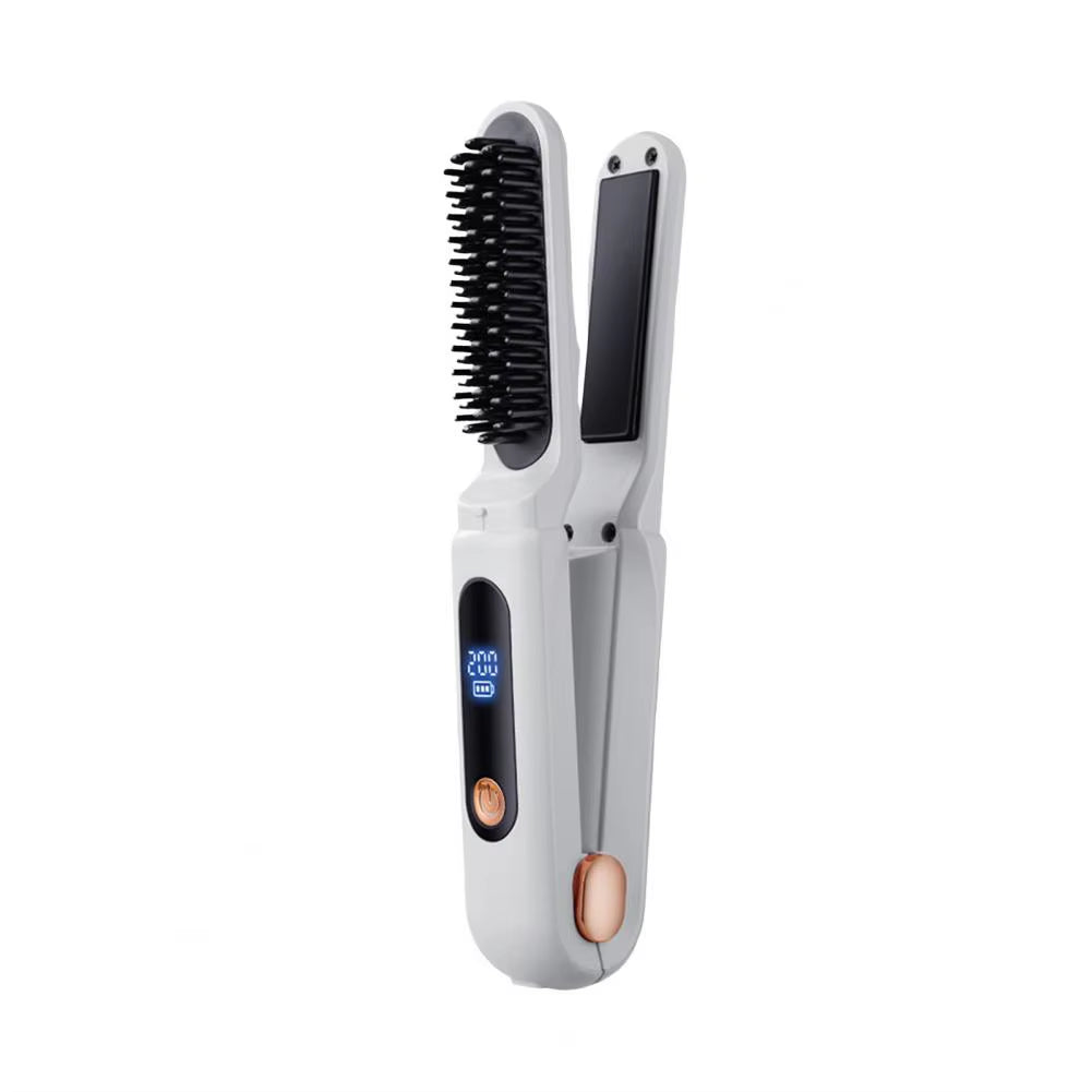 Portable Cordless Hair Straightener Brush 3 Temp Adjustable Negative Ions Hot Brush Electric Curly Hair Styling Detangling Comb