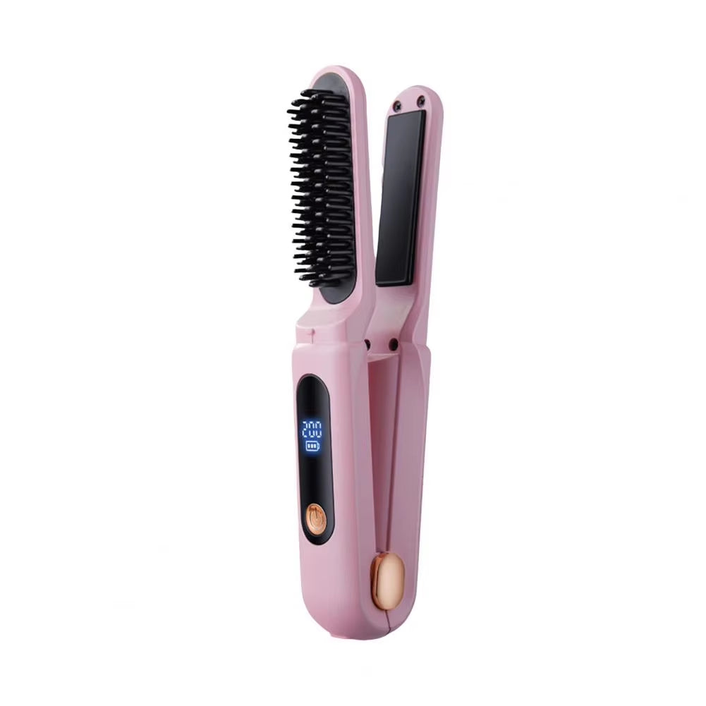 Portable Cordless Hair Straightener Brush 3 Temp Adjustable Negative Ions Hot Brush Electric Curly Hair Styling Detangling Comb