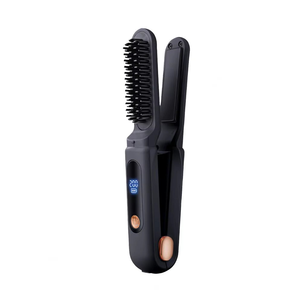 Portable Cordless Hair Straightener Brush 3 Temp Adjustable Negative Ions Hot Brush Electric Curly Hair Styling Detangling Comb